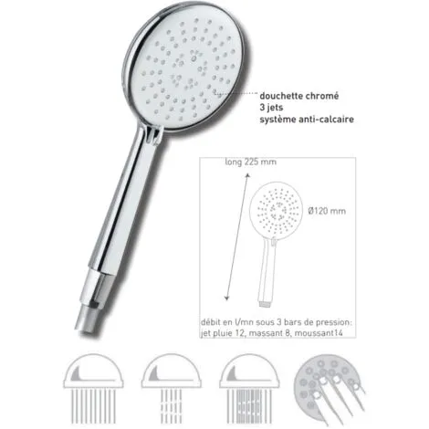 Pommeau De Douche 3 Jets, Diamètre 120 Mm, Système Anti-calcaire, Blanc Et Chromé Valentin 2 Pommeau De Douche 3 Jets, Diamètre 120 Mm, Système Anti-calcaire, Blanc Et Chromé Valentin – Image 2