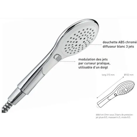 Douchette Inouie ABS Chromé, 3 Jets, Diamètre 100 Mm, 8 L/min Valentin 3 Douchette Inouie ABS Chromé, 3 Jets, Diamètre 100 Mm, 8 L/min Valentin – Image 3