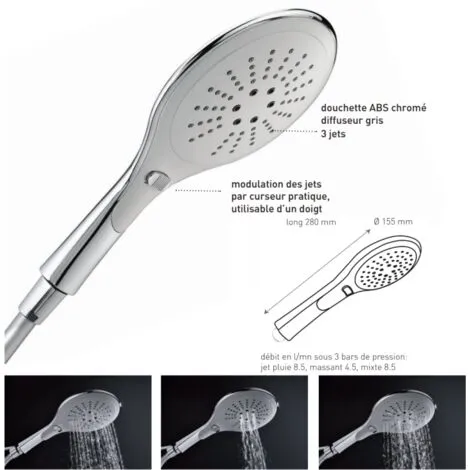 Pomme De Douche 3 Jets, Large Diamètre D'aspersion, Système Anti-calcaire, Chromé Et Gris Valentin 2 Pomme De Douche 3 Jets, Large Diamètre D'aspersion, Système Anti-calcaire, Chromé Et Gris Valentin – Image 2