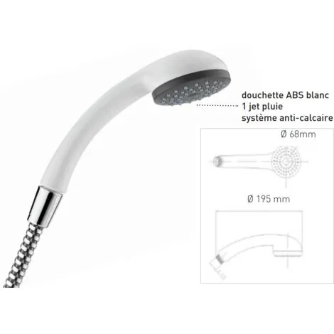 Pomme De Douche Cobra, 1 Jet Pluie, D. 65 Mm, Picots Anti-calcaire, Blanc Valentin 2 Pomme De Douche Cobra, 1 Jet Pluie, D. 65 Mm, Picots Anti-calcaire, Blanc Valentin – Image 2
