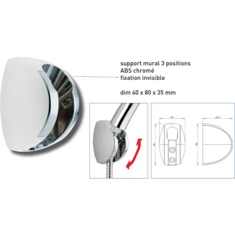Support Pour Pomme De Douche, 3 Positions D'inclinaison, ABS Chromé Valentin 2 Support Pour Pomme De Douche, 3 Positions D'inclinaison, ABS Chromé Valentin – Image 2