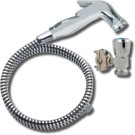 Kit Douchette à Gâchette WC Ou Bac à Shampoing, 1 Jet, Flexible 1,25 M, Support Mural, Chromé Valentin 1 Kit Douchette à Gâchette WC Ou Bac à Shampoing, 1 Jet, Flexible 1,25 M, Support Mural, Chromé Valentin
