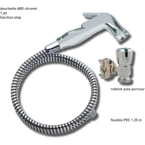 Kit Douchette à Gâchette WC Ou Bac à Shampoing, 1 Jet, Flexible 1,25 M, Support Mural, Chromé Valentin 2 Kit Douchette à Gâchette WC Ou Bac à Shampoing, 1 Jet, Flexible 1,25 M, Support Mural, Chromé Valentin – Image 2
