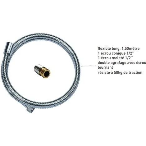 Flexible De Cuisine Universel 1,50 Mètre, Haute Résistance, Laiton Chromé Valentin 2 Flexible De Cuisine Universel 1,50 Mètre, Haute Résistance, Laiton Chromé Valentin – Image 2