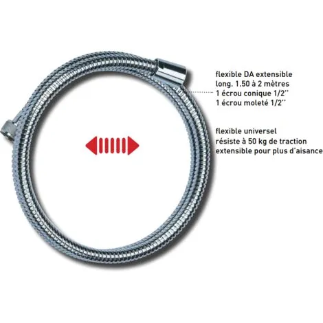 Flexible De Douche Extensible 1,50 M à 2 M, Universel, Forte Résistance, Laiton Chromé Valentin 2 Flexible De Douche Extensible 1,50 M à 2 M, Universel, Forte Résistance, Laiton Chromé Valentin – Image 2